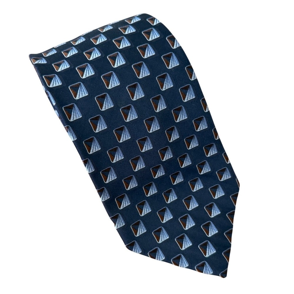 Ermenegildo Zegna Mens Tie Silk Blue Geometric Designer Made in Italy 3.75 x 58"